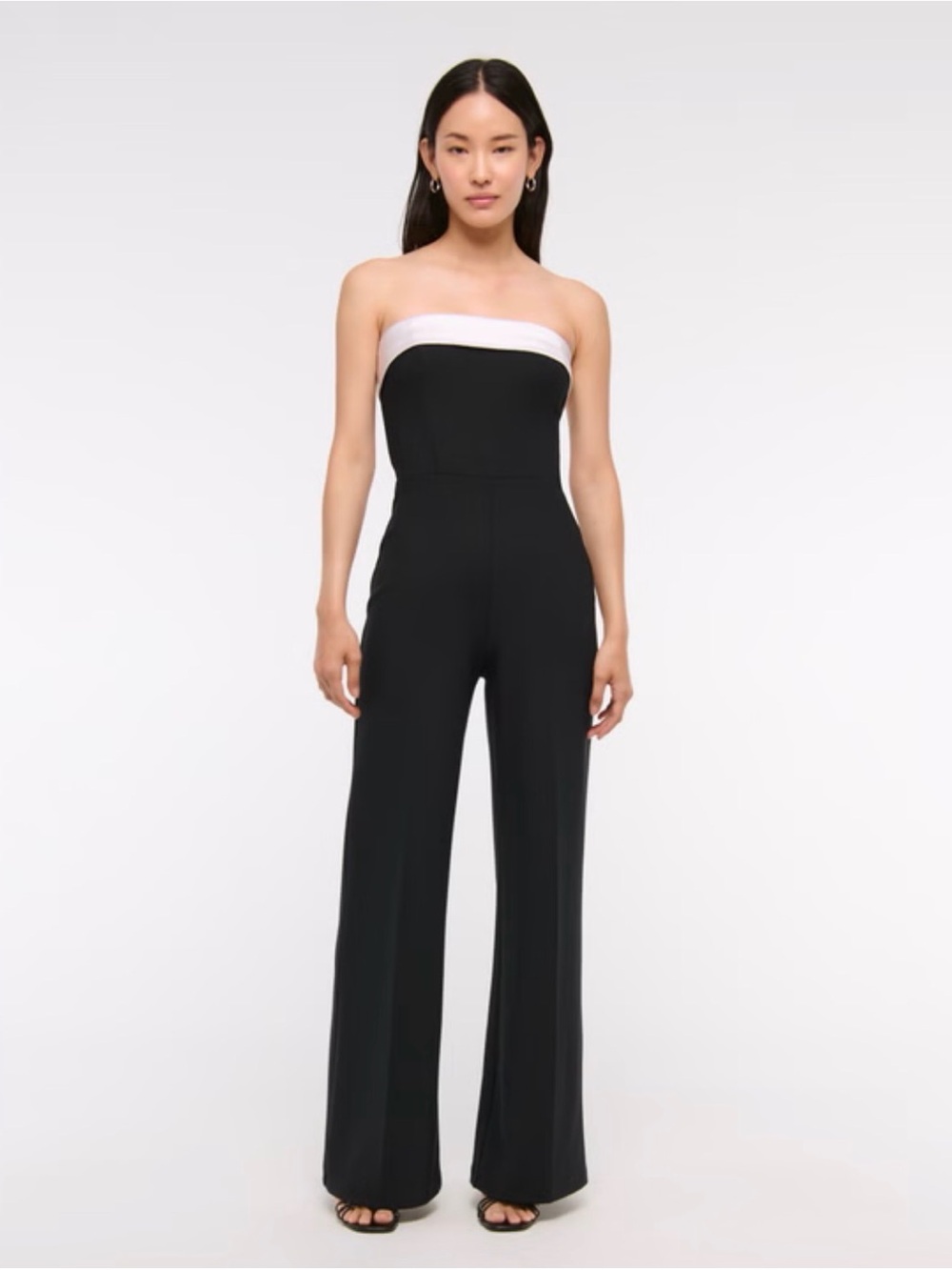 Abercrombie & Fitch Black Strapless Jumpsuit with White Trim